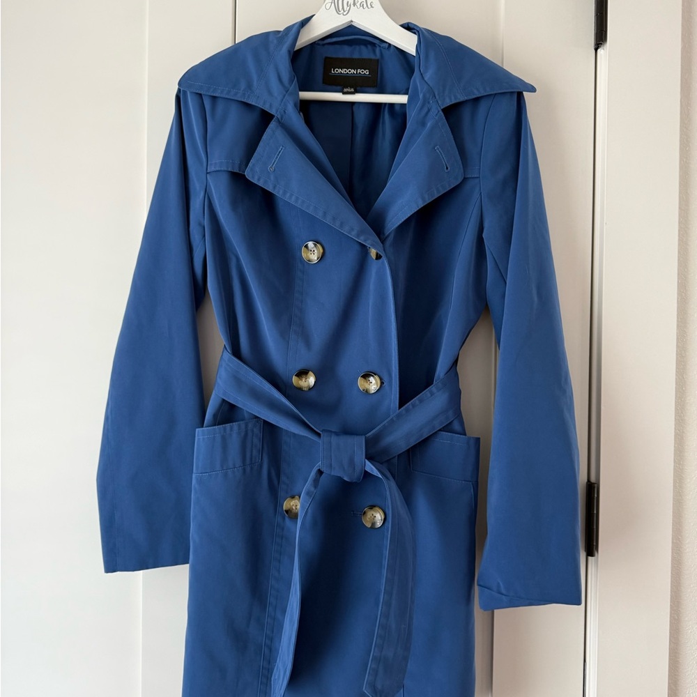 London Fog Women's Small Blue Double Breasted Trench Coat